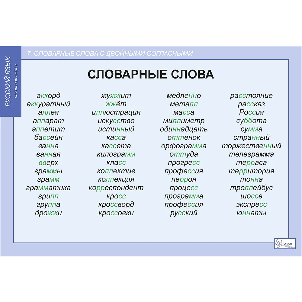 Комплект таблиц. Русский язык. Словарные слова - Orion