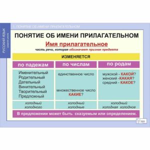 учебно демонстрационных таблиц Русский язык Имя прилагательное