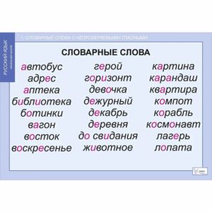 учебных таблиц русский язык словарные слова